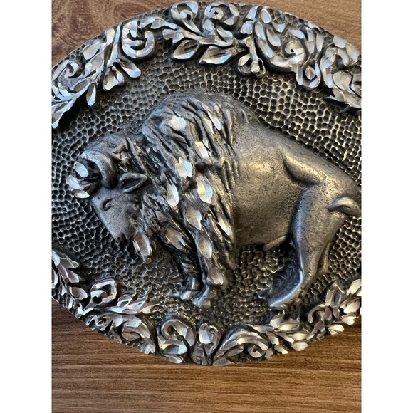 Vintage Western Ram Goat Belt Buckle Ornate Silver Tone Heavy Oval 1993 - Picture 2 of 7